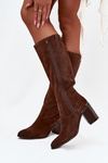 Women's Boots Made of Natural Suede Lined Block Heel Sergio Leone KZ25668-S Brown