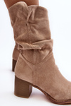 Women's Insulated Boots with Ruched Shaft on Stiletto Heel Beige Shavy