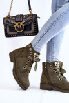 Suede insulated boots with a zipper with pearls Green Raiso