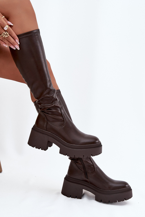 Women's Boots with Thick Heel and Platform Slip-On Brown Florinne
