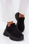 Ladies Sneakers With Rhinestones And Sheepskin Black Zarika