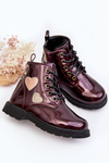 Burgundy patent leather boots with decorations for children Adete