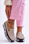 Women's Openwork Leather Sneakers Slip-On Beige Sorito