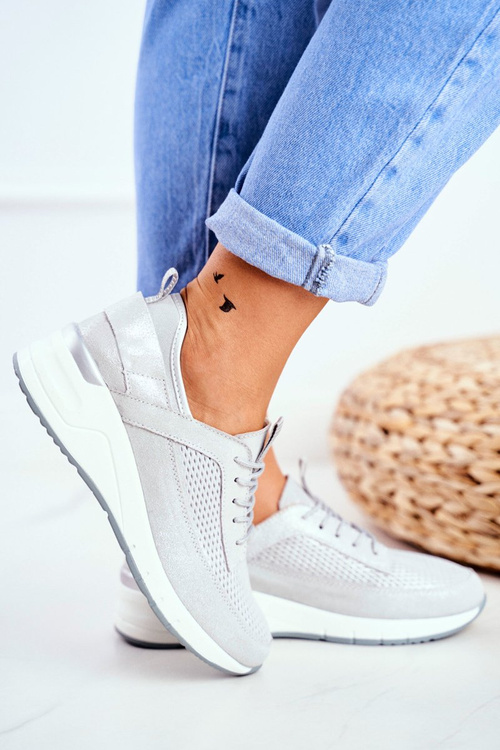 Women's Sports Shoes Leather Silver Love Me