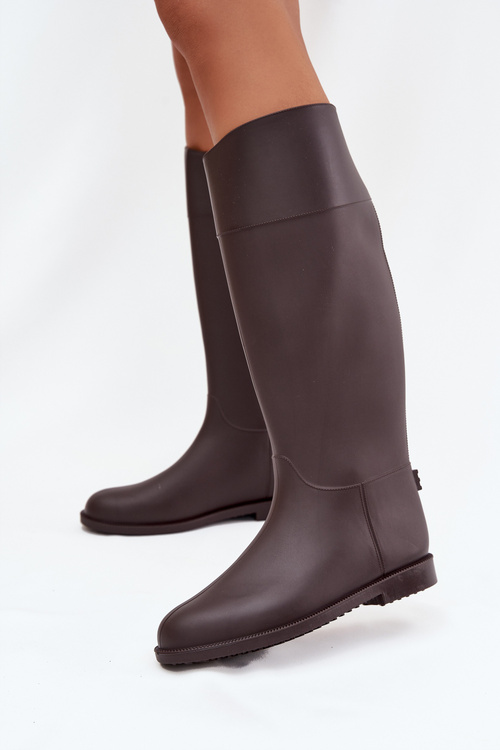 High Women's Rubber Boots Flat Heel Chocolate Melianne