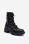 Women's Leather Boots with Lace Up Black Doreli