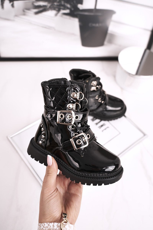 Children's Boots Warm With Fur Lacquered Black Dolly