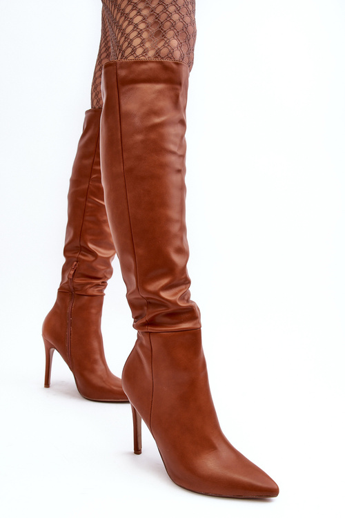 Women's Heeled Boots Above the Knee Brown Sirenpha