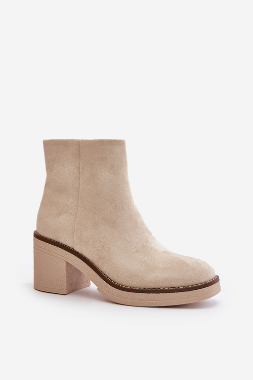 Heeled Ankle Boots Eco Suede Insulated With Zipper Beige Lerallea