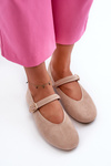 Beige Buckled Faux Suede Ballerina Flats Anlofi