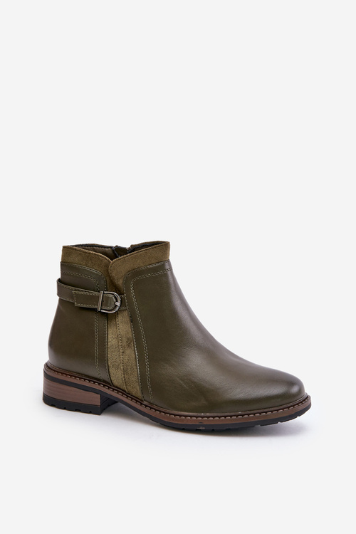 Warm Women's Ankle Boots With Low Shaft Zip Eco Leather Dark Green Taitha