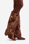Women's Knee High Heeled Boots Leopard Brown Portora