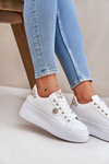 Eco Leather Sneakers On Platform With Golden Detail White-Beige Zingie