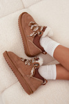 Suede Women's Snow Boots With Fur and Thick Lacing Vinceza 97963 Camel