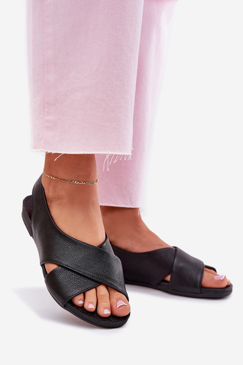 Sandały Damskie Skóra Czarne Zazoo 40407