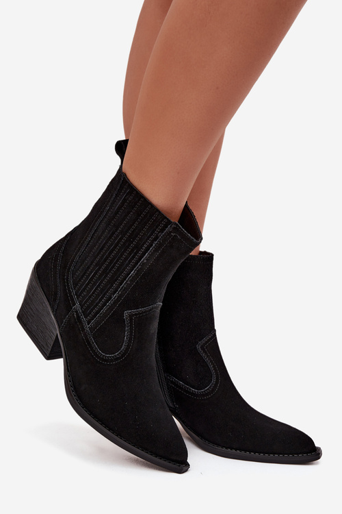 Suede Cowboy Boots Women's Heeled Insulated Black Dylira