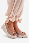 Leather Women's Wedge and Platform Sandals with Decoration Artiker 56C2208 Dark Beige