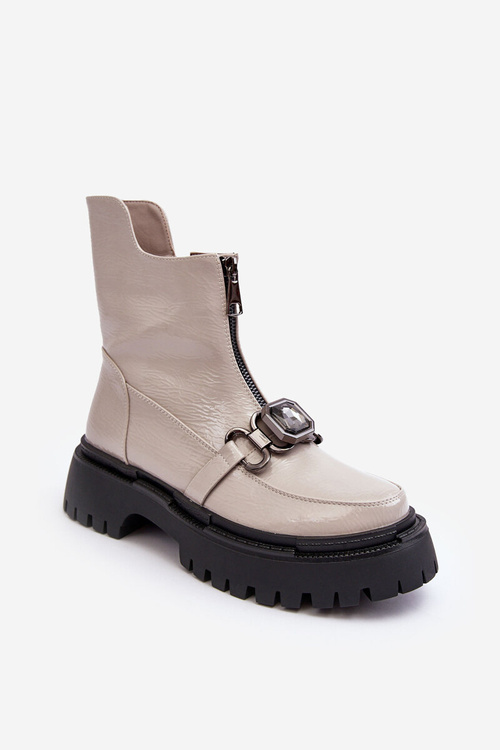 Botki Lakier Damskie Suwak Jasnoszare D&A MR870-94