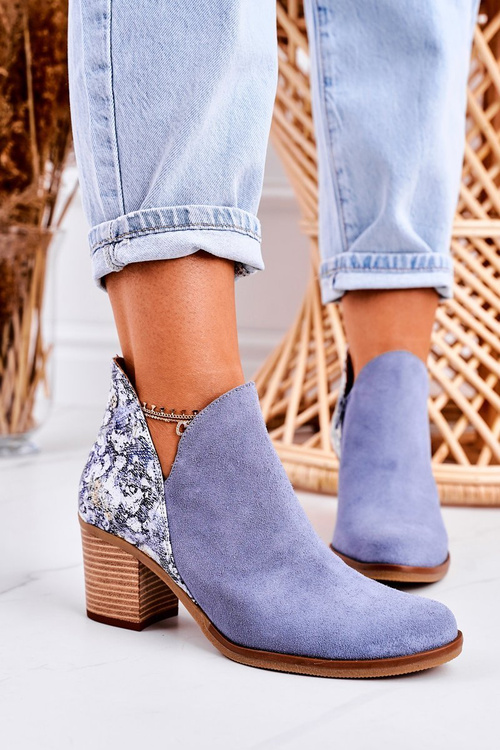 Women’s Leather Boots On Block Heel Maciejka Light Blue 04492