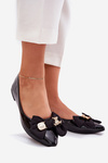 Glossy ballerinas with bow and gold brooch black Rivona