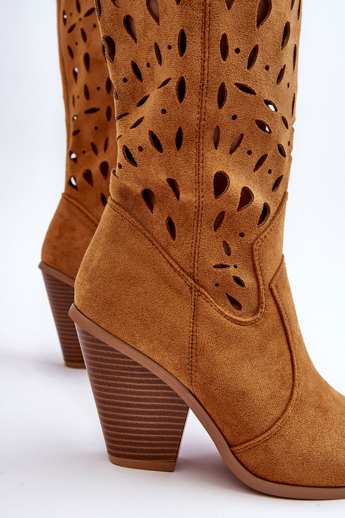 Kozaki Damskie Zamsz Ażur Beżowe Nisu D8120