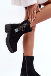 Women's Massive Suede Boots on a Flat Heel Black Lunai