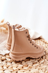 Dziecięce Skórzane Ocieplane Trampki Beżowe Bomi