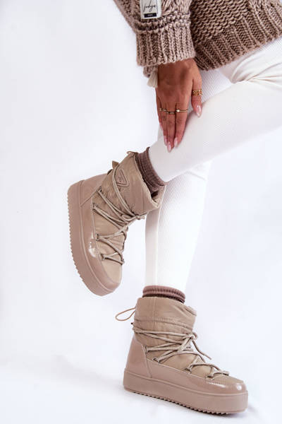 Women's Fashionable Lace-up Snow Boots Beige Carrios
