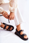 Women's Leather Sandals With Decoration Black Halis