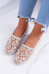 Vices | White Mokassin Balerinas In Flowers Mesh Rede