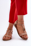 Flat Women's Sandals with Gold Ornament Vinceza 17321 Beige