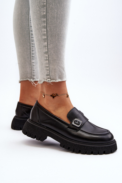 Black Flanila Women's Loafers with Strap