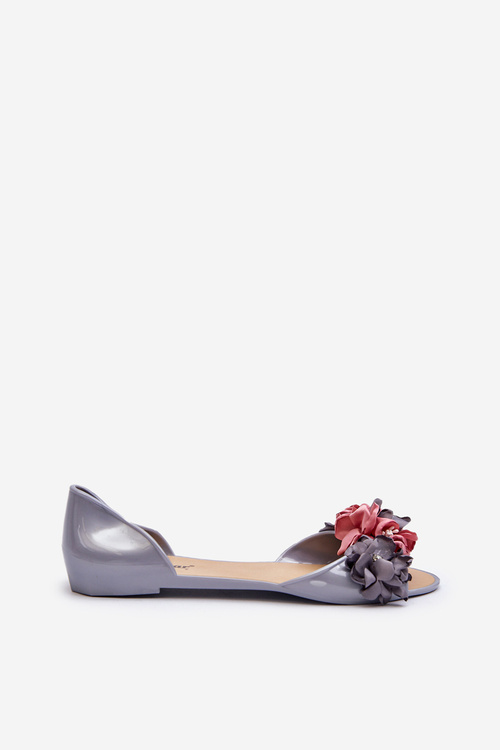 Women's Gray Rubber Ballerina Flats with Flowers Junikla