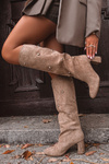 Women's Fur-lined Boots on Block Heel with Decorative Details Beige Lucinda