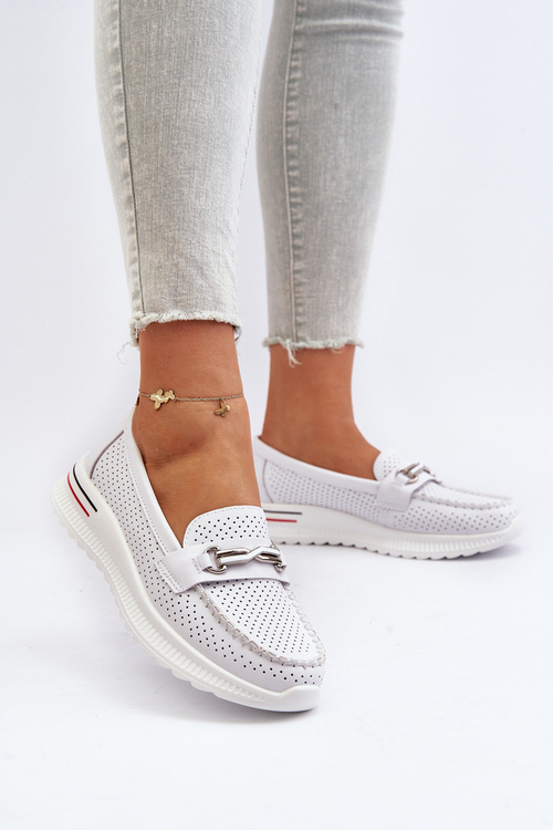 White Women's Leather Moccasins Veridinna