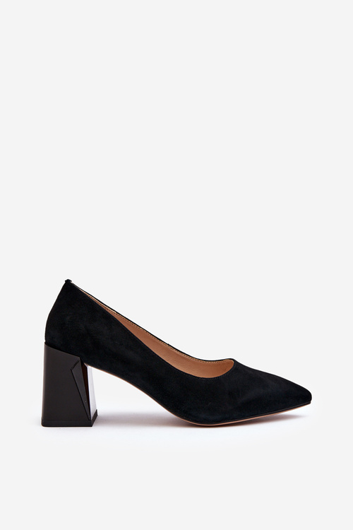 Black Suede Court Shoes with Chunky Heel Alessyndra