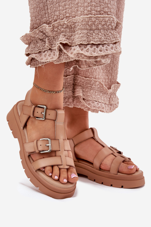 Women's Eco Leather Sandals With Buckles Khaki Jeneliena
