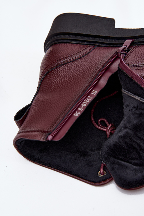 Damskie Botki Skóra Naturalna Ocieplane Bordowe BT25248-S Sergio Leone