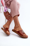 Women's Flat Sole Sandals with Decoration Brown Amoonia