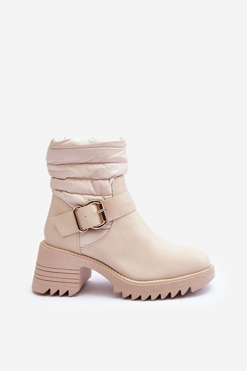 Leather Buckle-Fastened Insulated Boots Beige Osonia
