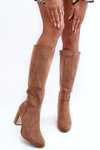 Women's Over-the-Knee Boots in Suede on Heel Dark Beige Kilrenita 