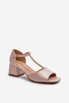 Women's block heel sandals with decorative strap eco leather Golden Obivena