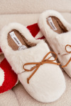 Furry slippers with bow ecru Minella