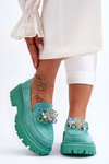 Mokasyny Damskie Ozdobne Kryształy Zielone Avril