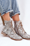 Leather Patterned Ankle Boots With Flat Heel Maciejka 06391-25 Beige