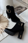 Women's insulated ankle boots on heel with gold decoration Black Ysolde