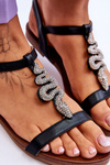 Leather Sandals With A Decorative Snake S.Barski KV-5541-42 Black