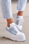 Jeansowe Sneakersy Masywna Platforma Skóra Naturalna Białe Lewski 3586