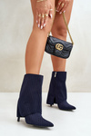 Women's Striped Stiletto Ankle Boots With Rolled Shaft And Pointed Toes Navy Naritua