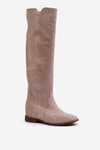 Zazoo 3407 Suede Knee-high Boots with Flat Heel Cappuccino